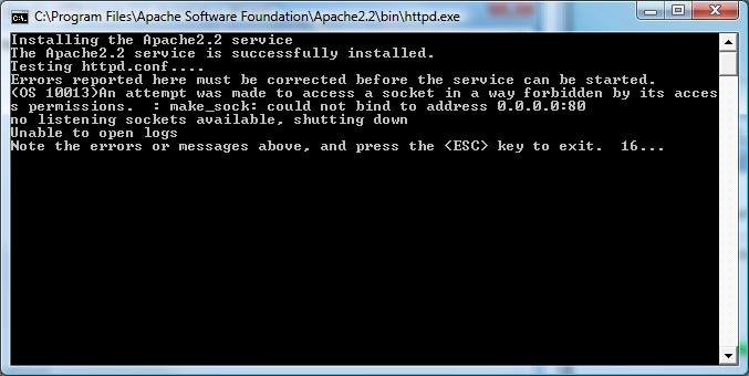Apache 2.2.9 Install - Apache fails to start