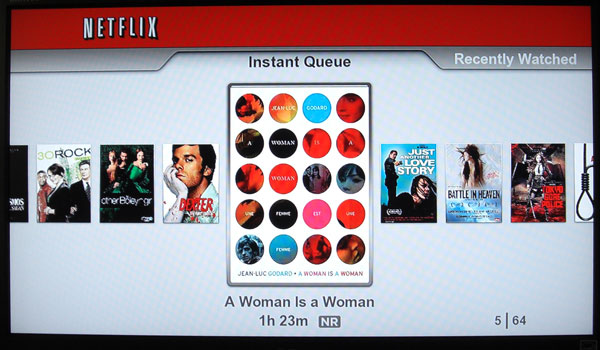 Netflix disc interface on Playstation 3