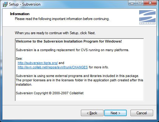 Subversion Setup Screen 3